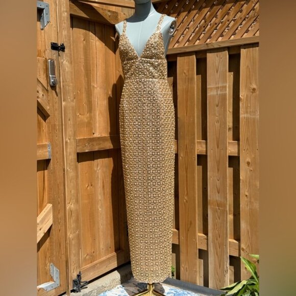 🆕 BRONX & BANCO 🧿 NWOT Allegra Gold Sequin & Beaded Maxi Dress, Sz M US 6 - Picture 11 of 16